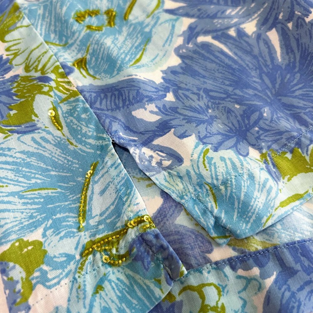 Talbots Blue Green Floral Tunic Blouse - Picture 7 of 7